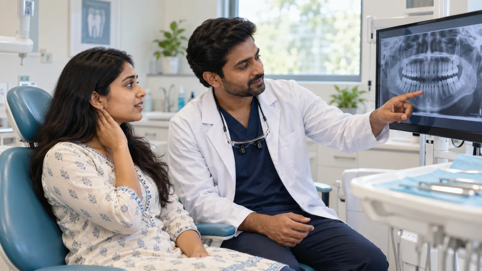 Tooth extraction consultation with a dentist